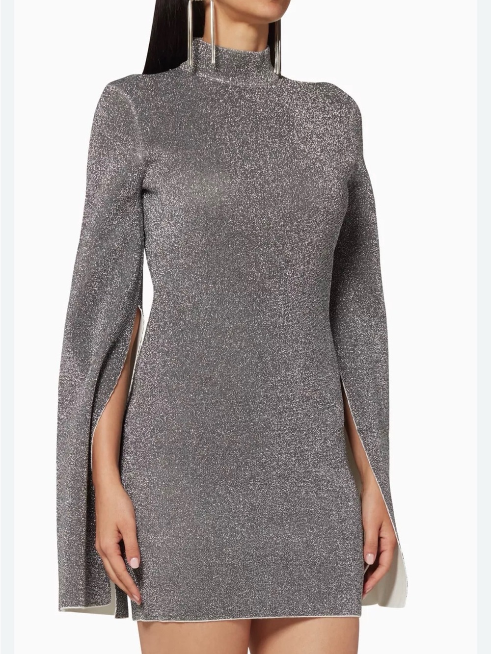 Solace London Silver Glitter, Cape-Sleeve Mini ( not high neck). Size 4.